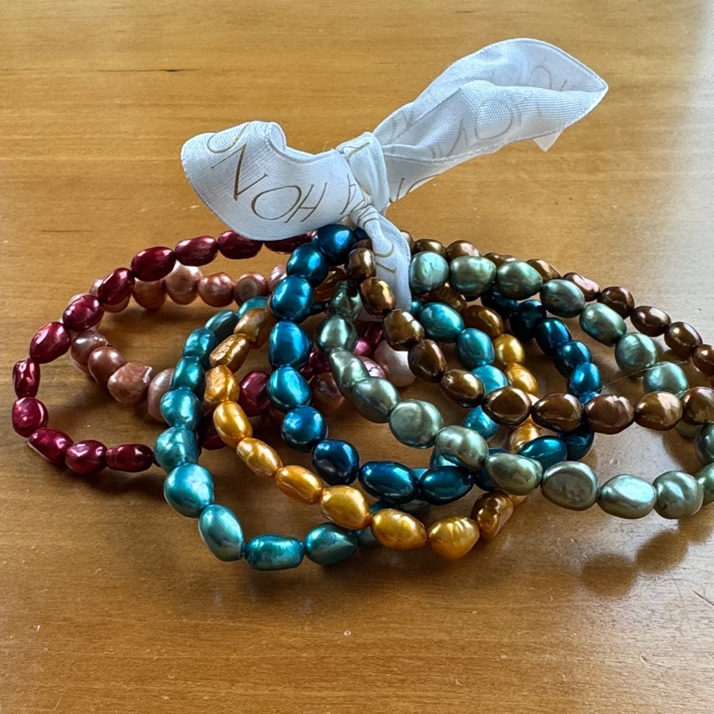 Honora Multi-Color Pearl Stretch Bracelet Set - Teal, Gold, Copper, Red, Blue